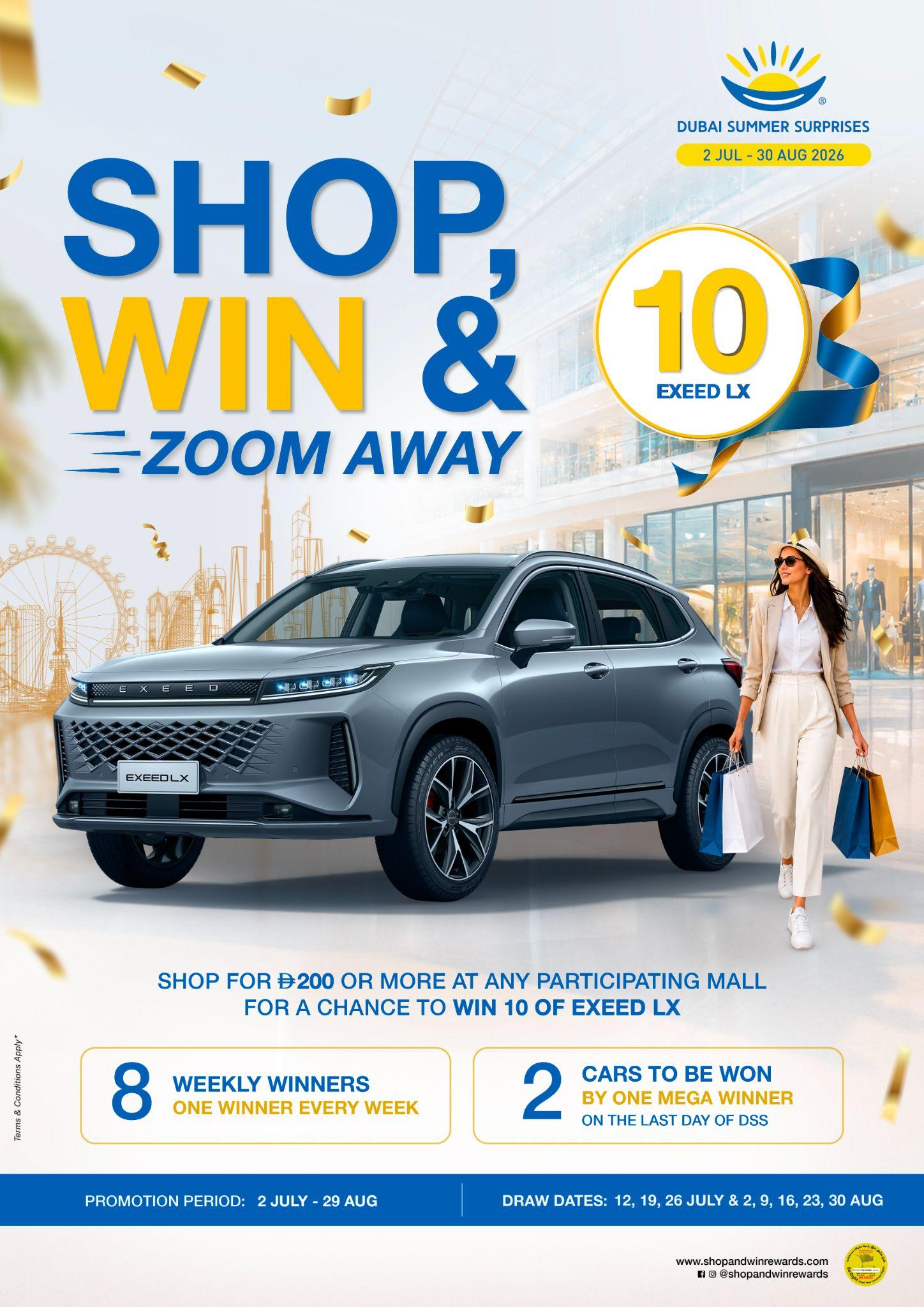 Shop, Win and Zoom Away campaign artwork